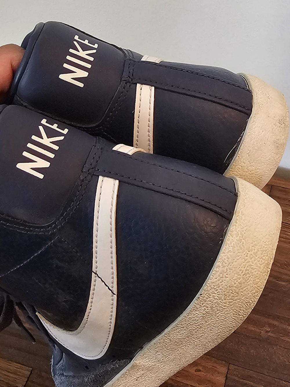 Nike Navy High-Top Sneakers with White Swoosh - Picture 2 of 7